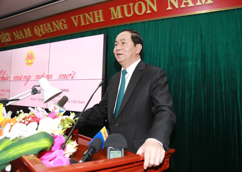 Chủ tịch nước Trần Đại Quang kiểm tra công tác trực ban, trực chiến và chúc Tết cán bộ, chiến sỹ Cục An ninh mạng