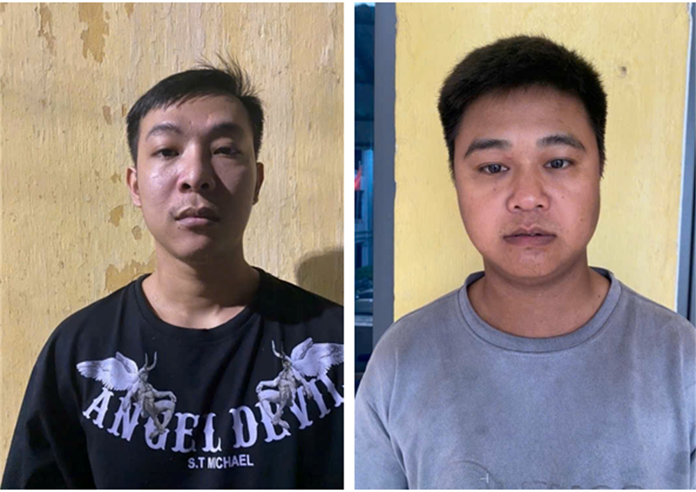 Đối tượng Nguyễn Minh Nhớ (trái) và Lưu Văn Nho (phải) tại Công an tỉnh Bắc Giang