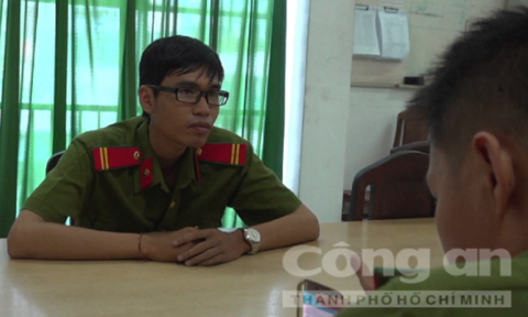 Đối tượng Nguyễn Hùng Thái tại cơ quan Công an.