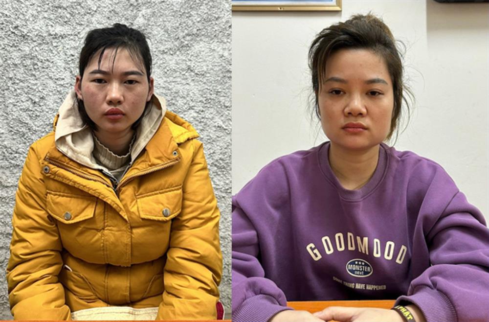 Hai đối tượng Nguyễn Thị Lành (áo vàng) và Nguyễn Thị An.