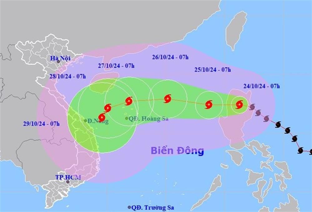 Dự báo vị trí và đường đi của Bão TRAMI (Ảnh NCHMF).