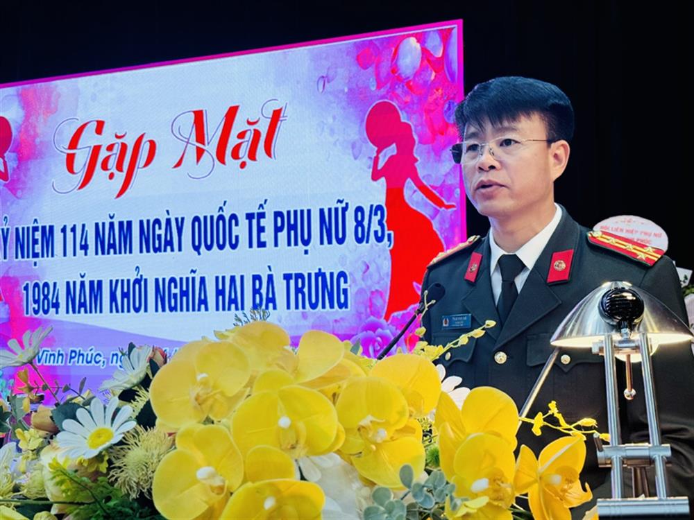 Đại tá Thân Văn Hải, Giám đốc Công an tỉnh Vĩnh Phúc phát biểu tại buổi gặp mặt.