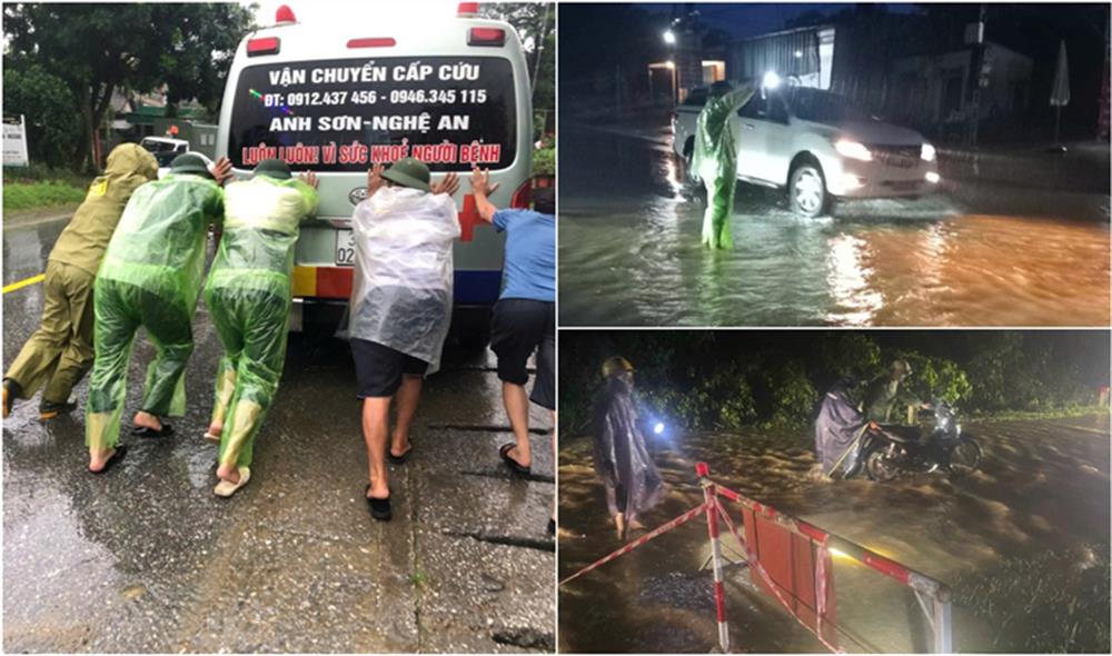 Hỗ trợ người dân và phương tiện lưu thông trên các tuyến đường bị ngập.