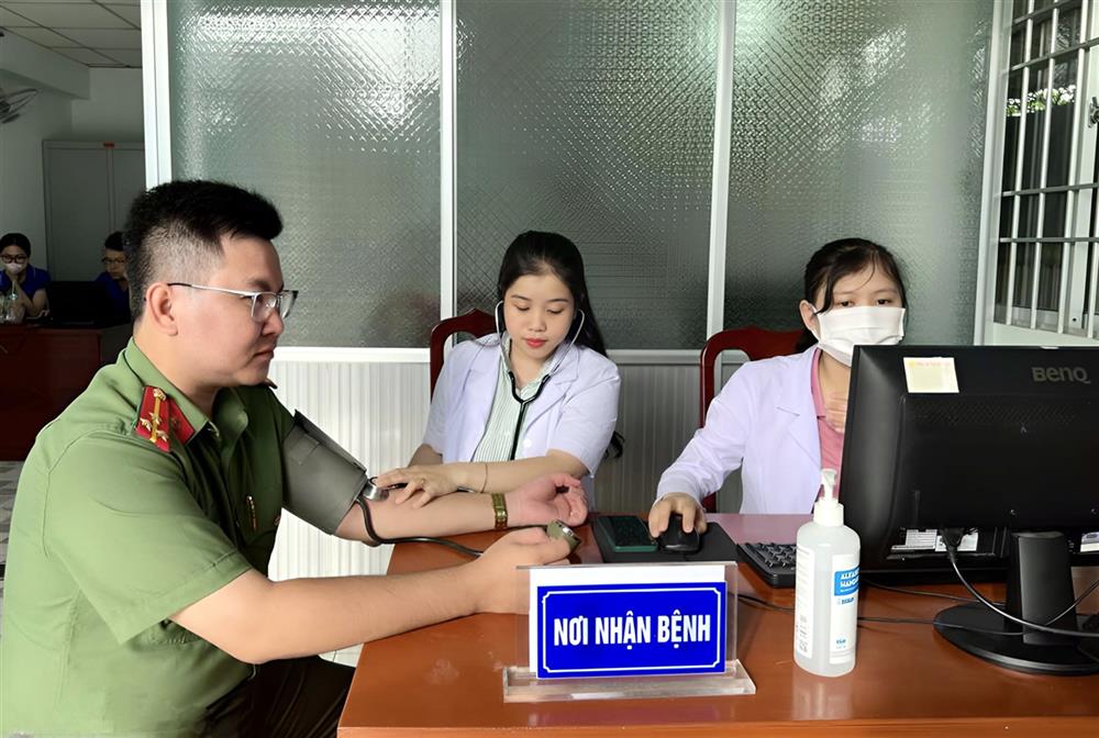 Y, bác sĩ Bệnh xá Công an tỉnh khám bệnh cho CBCS.