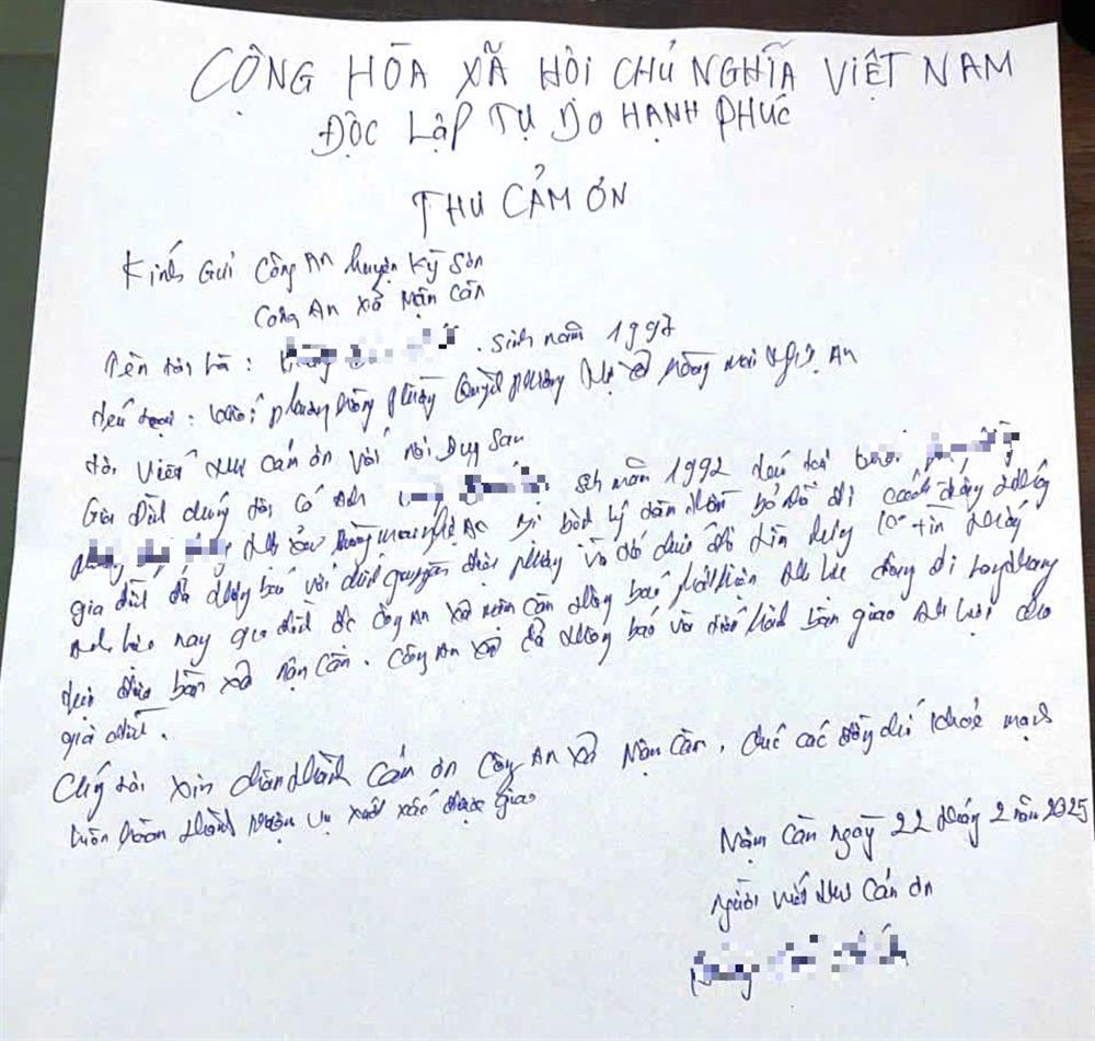 Thư cảm ơn của gia đình anh H.Đ.L gửi Công an xã Nậm Càn.