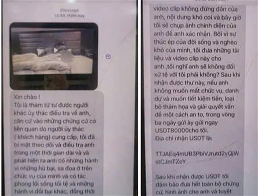 Hình ảnh các đối tượng căt ghép và nhắn tin cho bị hại.