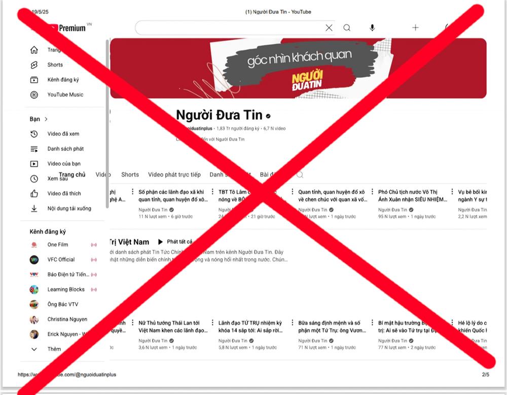 Giao diện kênh youtube “Người đưa tin”.