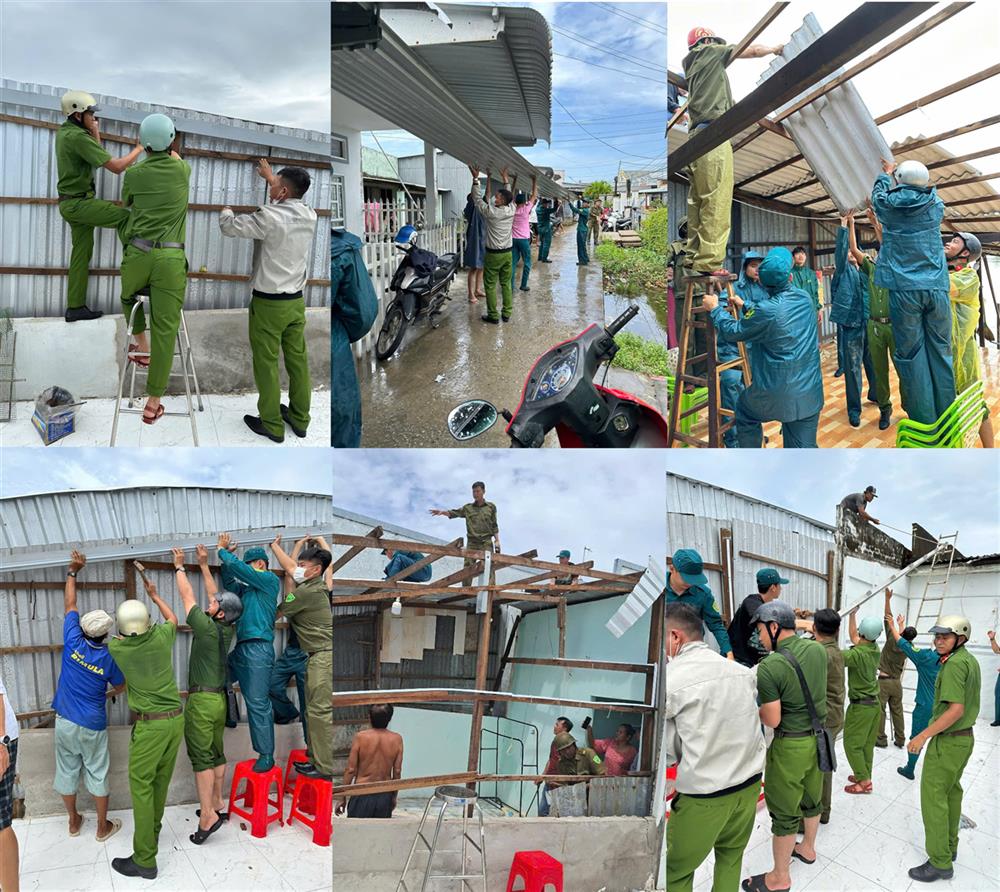 Công an phường Giá Rai kịp thời hỗ trợ người dân khắc phục hậu quả do sạt lở đất.