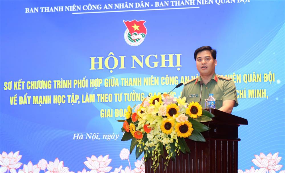 Trưởng Ban Thanh niên CAND Đồng Đức Vũ phát biểu tại hội nghị.