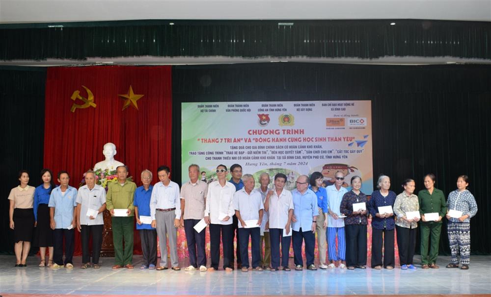 Đoàn trao quà tặng các gia đình chính sách, người có công với cách mạng, thanh niên xung phong.