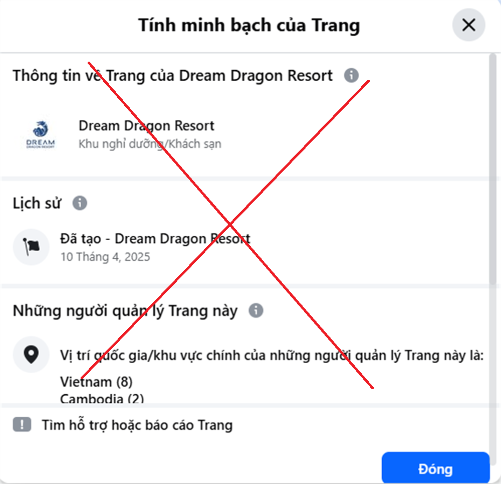 Hình ảnh page giả mạo.