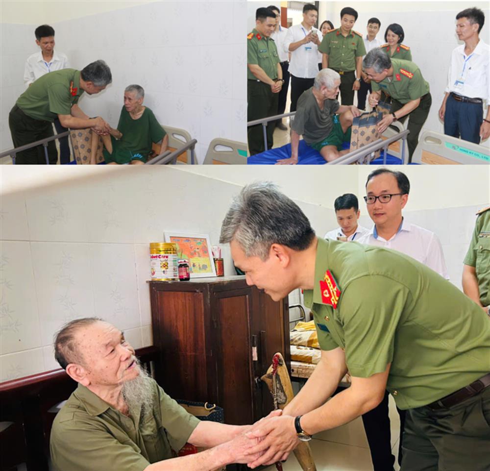 Đoàn công tác đến thăm hỏi và trao quà cho các thương, bệnh binh nặng.