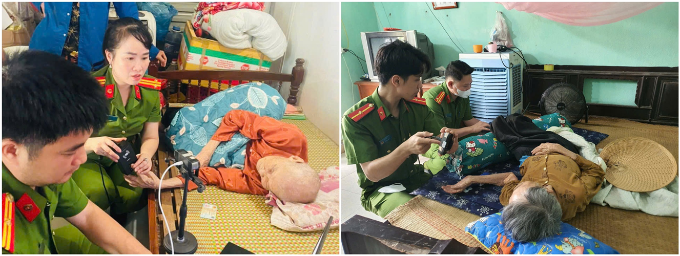 Cán bộ, chiến sĩ Công an Thanh Hóa trực tiếp đến các gia đình liệt sĩ già yếu, để thu nhận mẫu ADN.