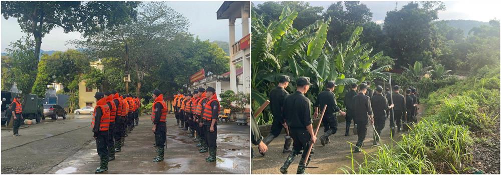 Tiểu đoàn Cảnh sát cơ động số 4, Trung đoàn Cảnh sát cơ động Tây Bắc đã tổ chức lực lượng ra quân thực hiện nhiệm vụ khắc phục hậu quả bão.
