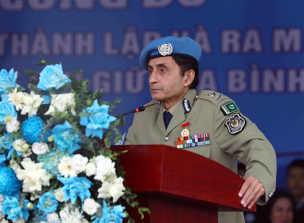 Ngài Faisal Shahkar, Tư lệnh Cảnh sát Liên hợp quốc phát biểu tại buổi Lễ.