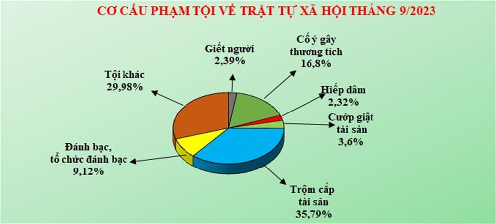 Biểu đồ cơ cấu tội phạm về trật tự xã hội tháng 9/2023.