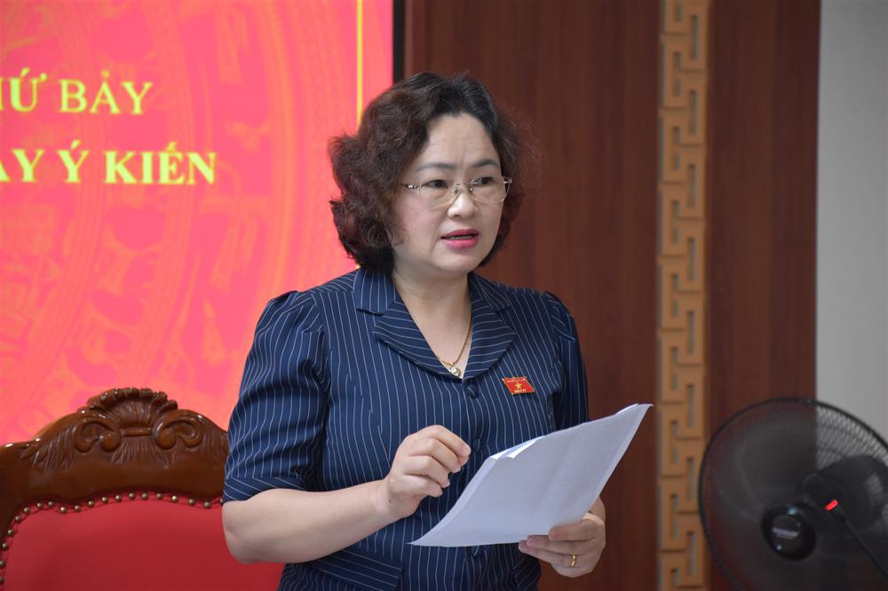 Đồng chí Lò Thị Luyến, Phó Trưởng đoàn Chuyên trách Đoàn Đại biểu Quốc hội tỉnh phát biểu tại Hội nghị.