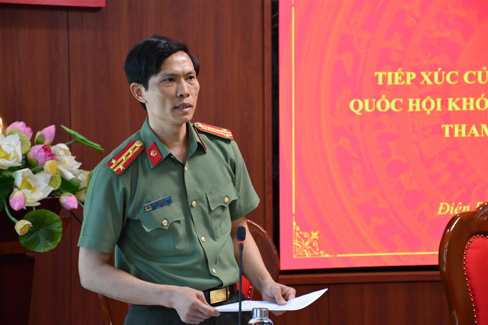 Đại tá Ngô Thanh Bình, Giám đốc Công an tỉnh phát biểu tại Hội nghị.