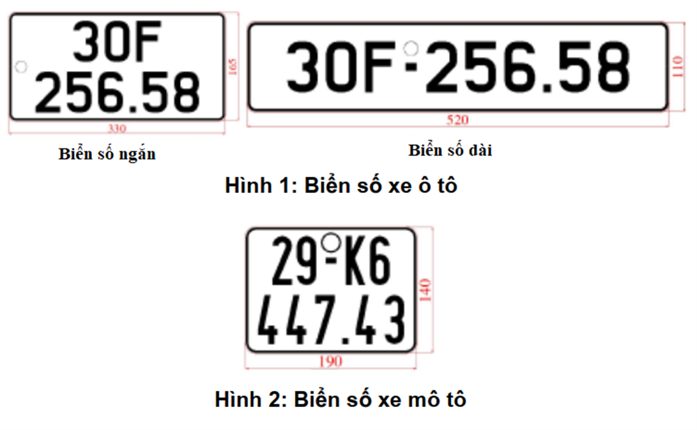 Hình dạng và kích thước biển số xe ô tô, biển số xe mô tô.