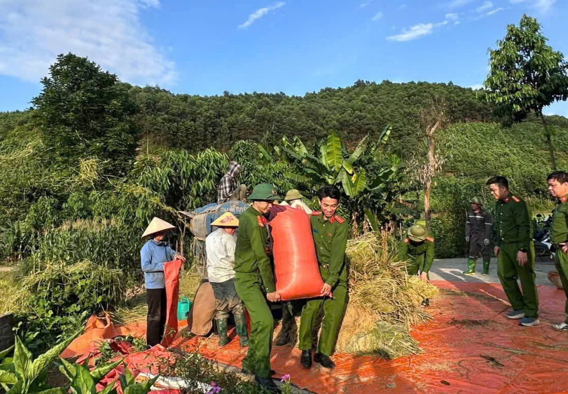 Công an xã Phúc Lợi giúp bà con nhanh chóng gặt lúa trước nguy cơ mưa lớn kéo dài.jpg
