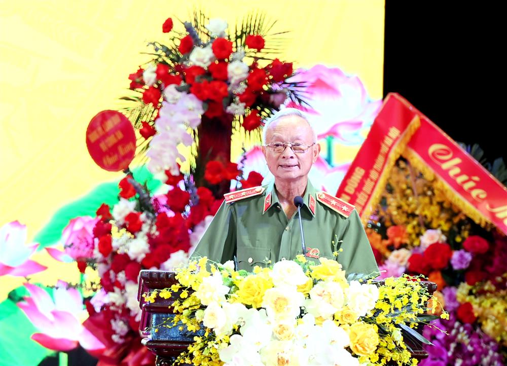 Trung tướng Vũ Hải Triều, nguyên Phó Tổng cục trưởng Tổng cục An ninh Bộ Công an phát biểu tại Lễ kỷ niệm.