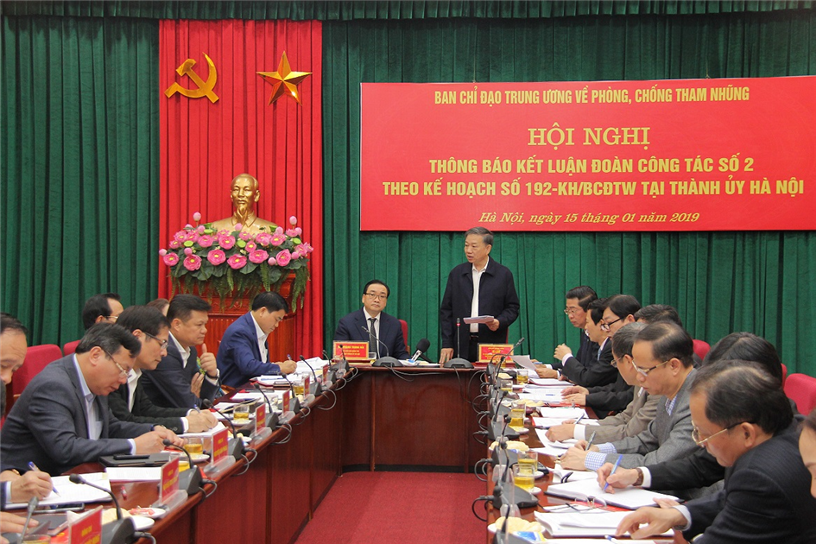 Thông báo kết luận Đoàn công tác số 2 Ban Chỉ đạo Trung ương về phòng, chống tham nhũng tại Thành ủy Hà Nội