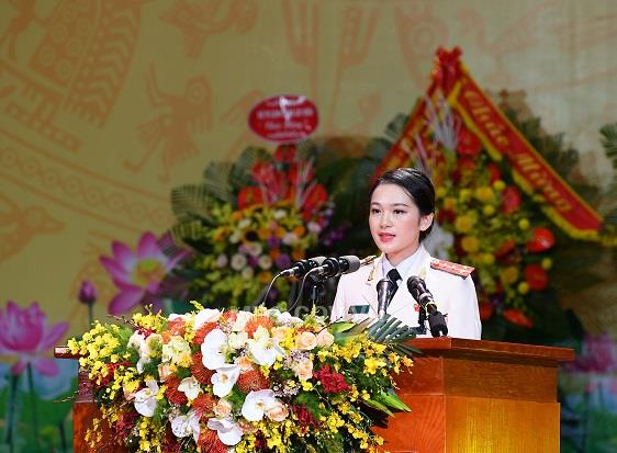 Đại diện thế hệ trẻ Công an nhân dân phát biểu tại buổi Lễ.
