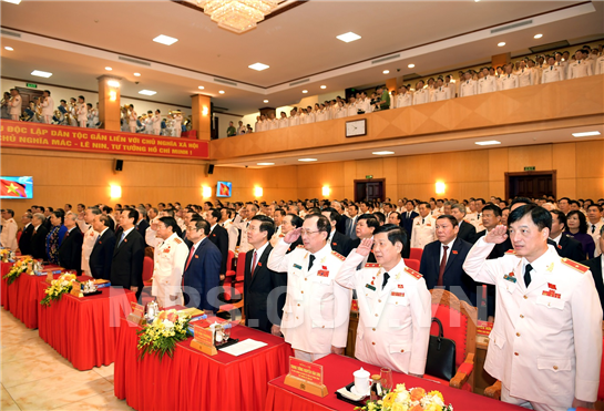 Các đại biểu thực hiện nghi thức chào cờ.