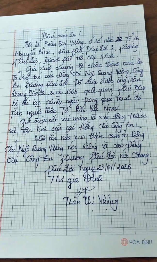 Thư cảm ơn của gia đình gửi tới lực lượng Công an phường Phú Lợi và cá nhân đồng chí Ngô Quang Vượng.jpg