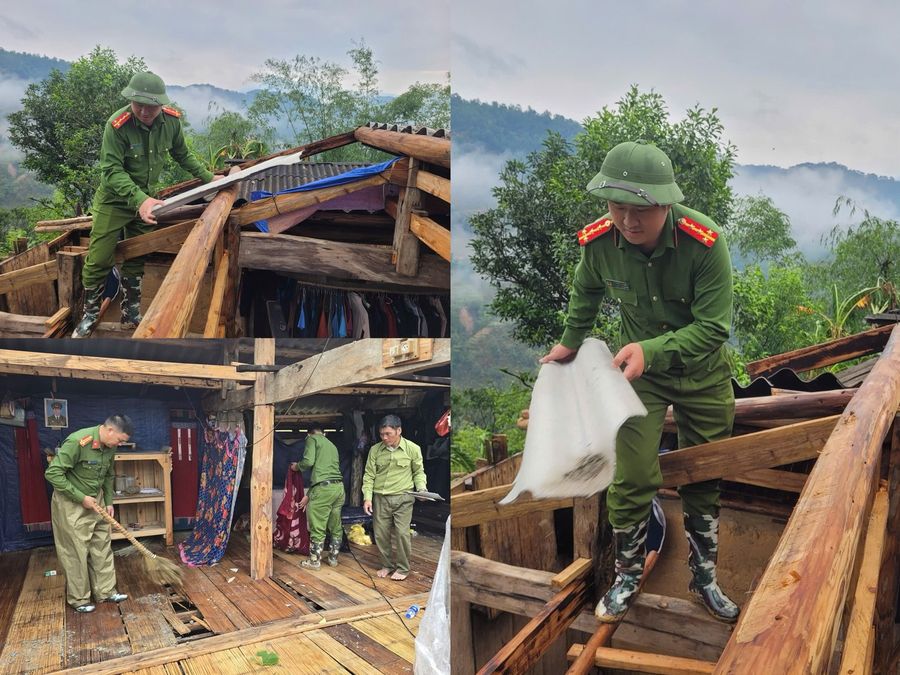 Tuyên Quang: Công an xã Bản Máy giúp đỡ Nhân dân khắc phục hậu quả giông lốc xảy tại địa bàn