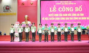 Công an tỉnh Nghệ An công bố quyết định tuyển chọn vào Công an nhân dân đối với 30 nhân viên an ninh hàng không