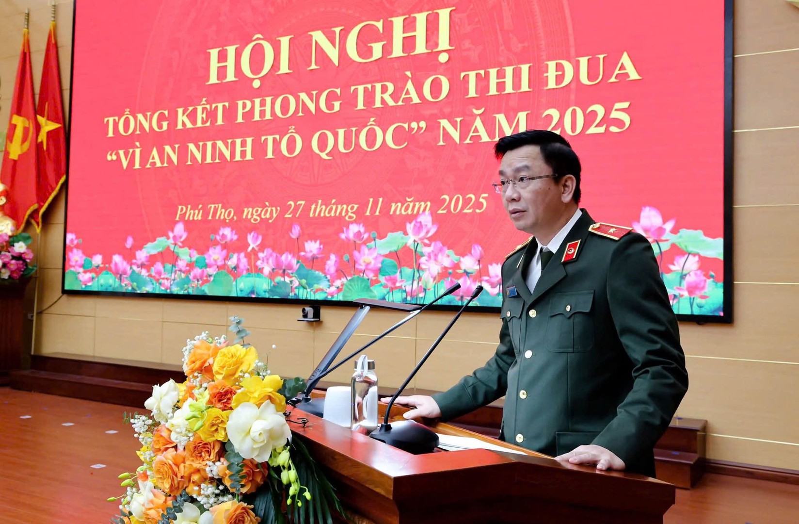 Thiếu tướng Phạm Kim Đĩnh - Cục trưởng Cục Công tác chính trị phát biểu tại Hội nghị.jpg