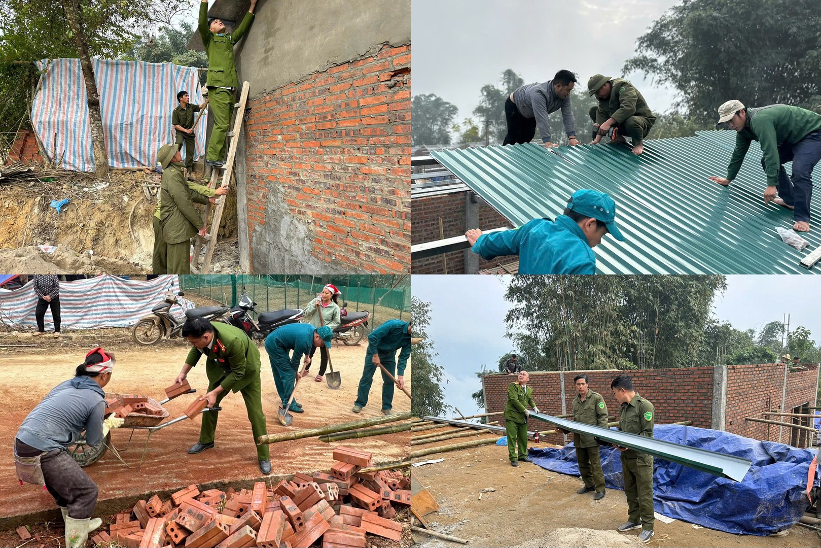 Công an xã Mường Bo cùng lực lượng ANCS hỗ trợ ngày công lợp mái nhà cho các hộ dân..jpg