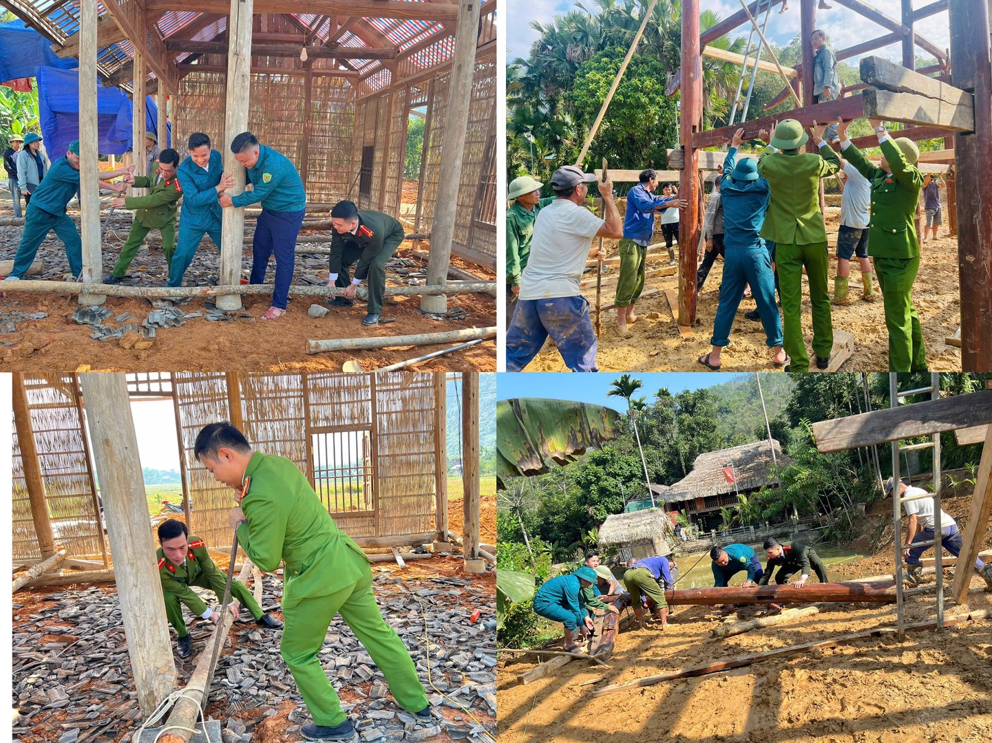 Công an xã Lục Yên giúp nhân dân tháo dỡ di dời khung nhà đến nơi ở mới..jpg