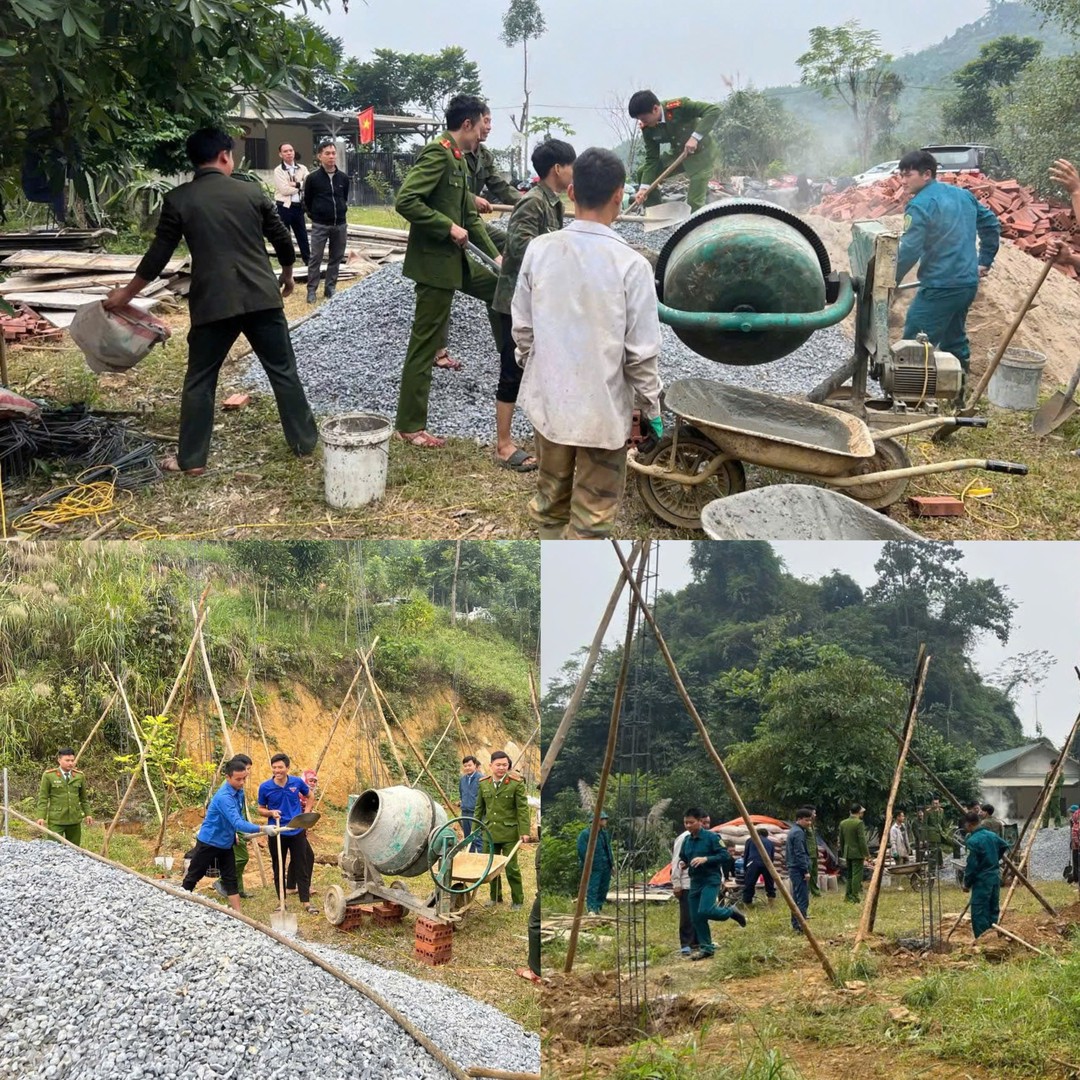 Chiến dịch Quang Trung đang lan toả mạnh mẽ trên khắp các địa phương của Lào Cai, Công an xã Bảo Nhai tích cực giúp bà con xây dựng lại nhà ở ổn định cuộc sống.jpg
