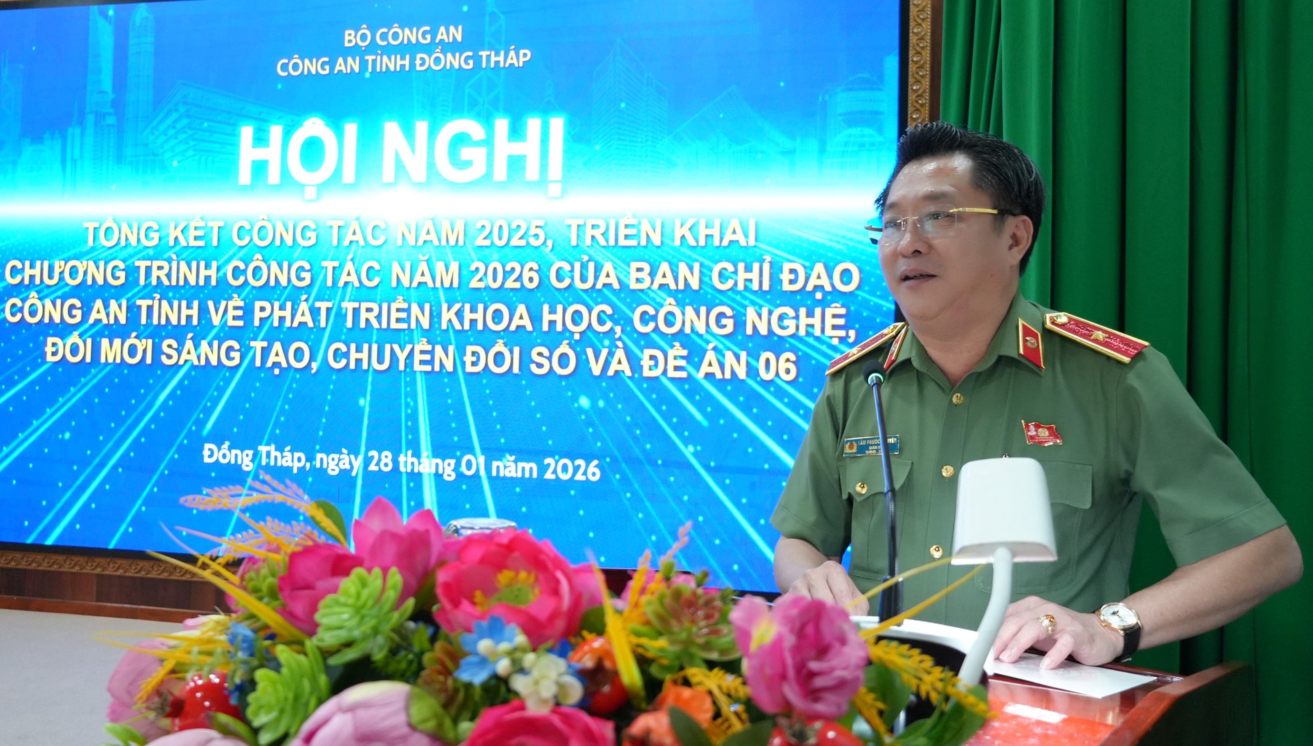 Thiếu tướng Lâm Phước Nguyên, Giám đốc Công an tỉnh, Trưởng Ban Chỉ đạo 57 chỉ đạo tại Hội nghị. Ảnh Trọng Tín.JPG