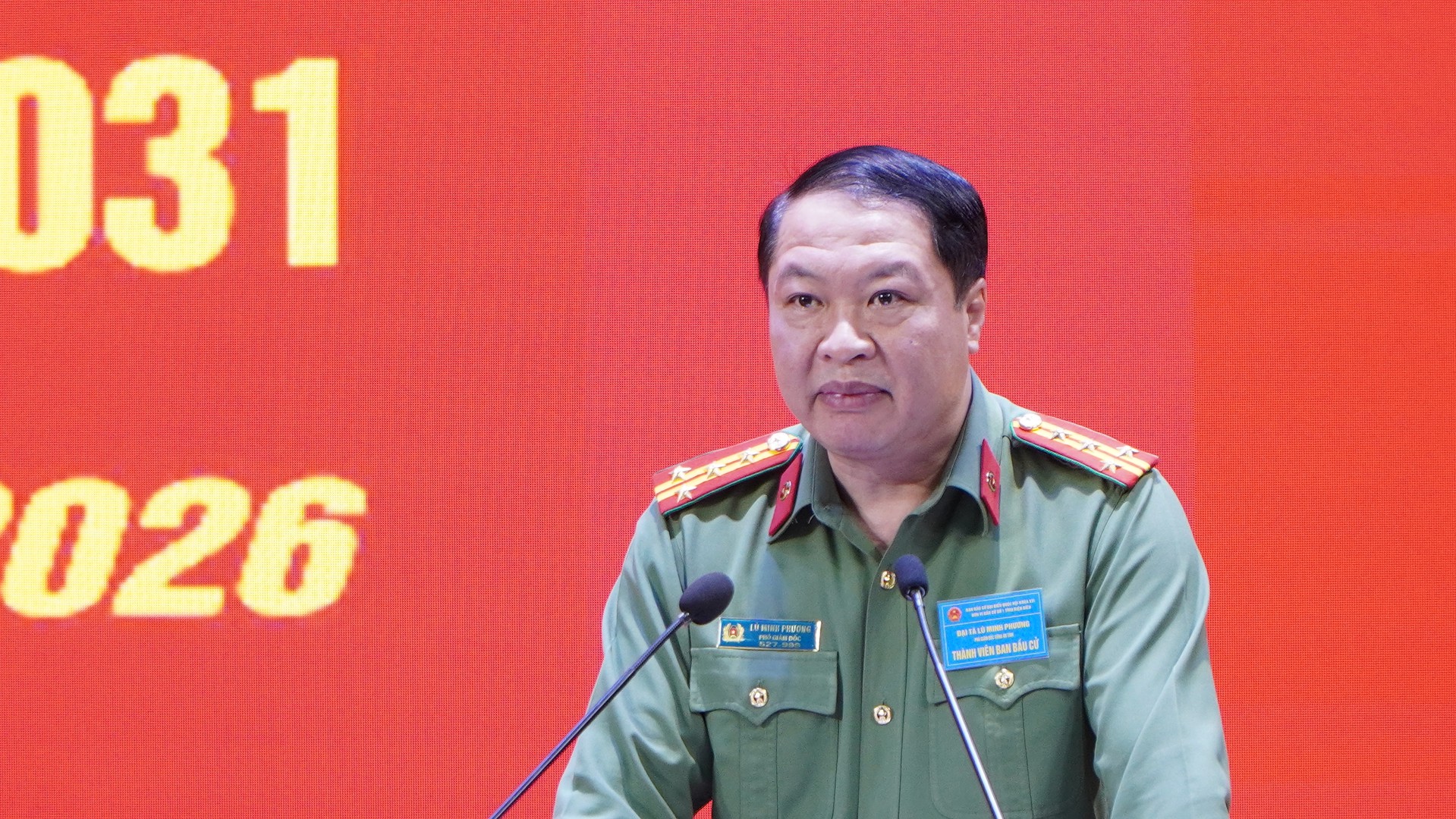 Đại tá Lù Minh Phương, Phó Giám đốc Công an tỉnh Điện Biên phát biểu khai mạc.JPG