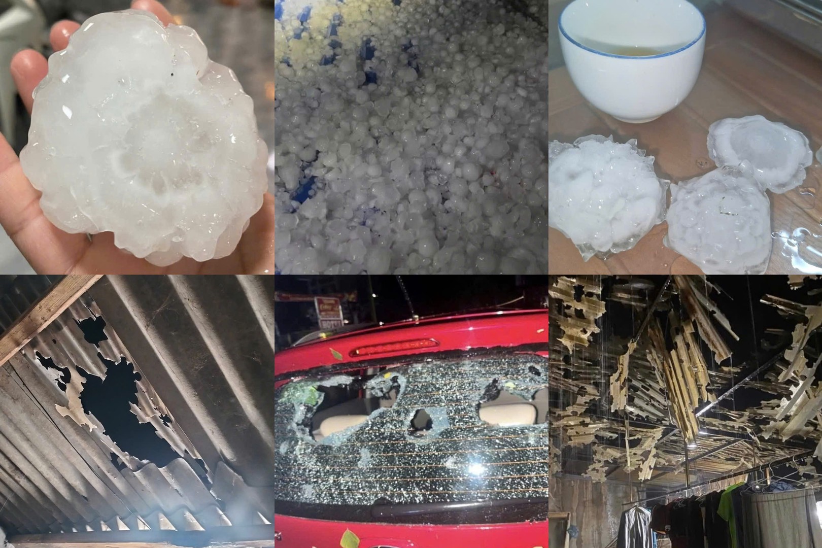 Những cục đá lớn từ cơn mưa đêm ngày 16 làm thiệt hại nhiều tài sản, mái nhà của người dân tại Bắc Hà.jpg