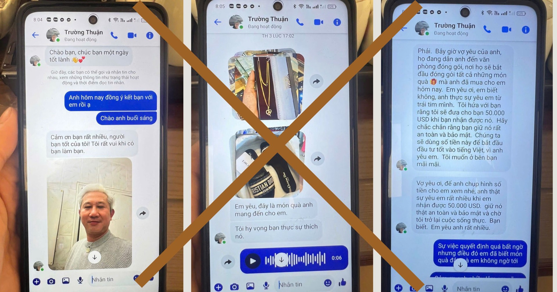 Những dòng tin nhắn thao túng tâm lý nạn nhân bằng cách gửi quà, nói lời yêu thương.jpg