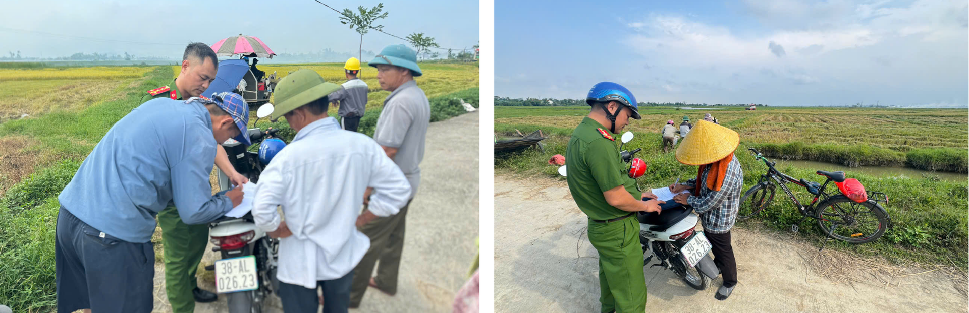 Công an xã Mai Phu yêu cầu chủ máy gặt ký cam kết.png
