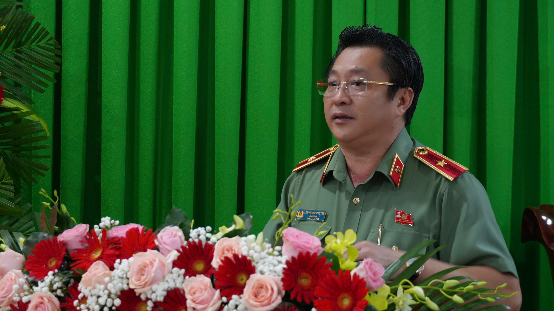 Thiếu tướng Lâm Phước Nguyên, Giám đốc Công an tỉnh Đồng Tháp phát biểu tại buổi Lễ. Ảnh Trọng Tín.jpg