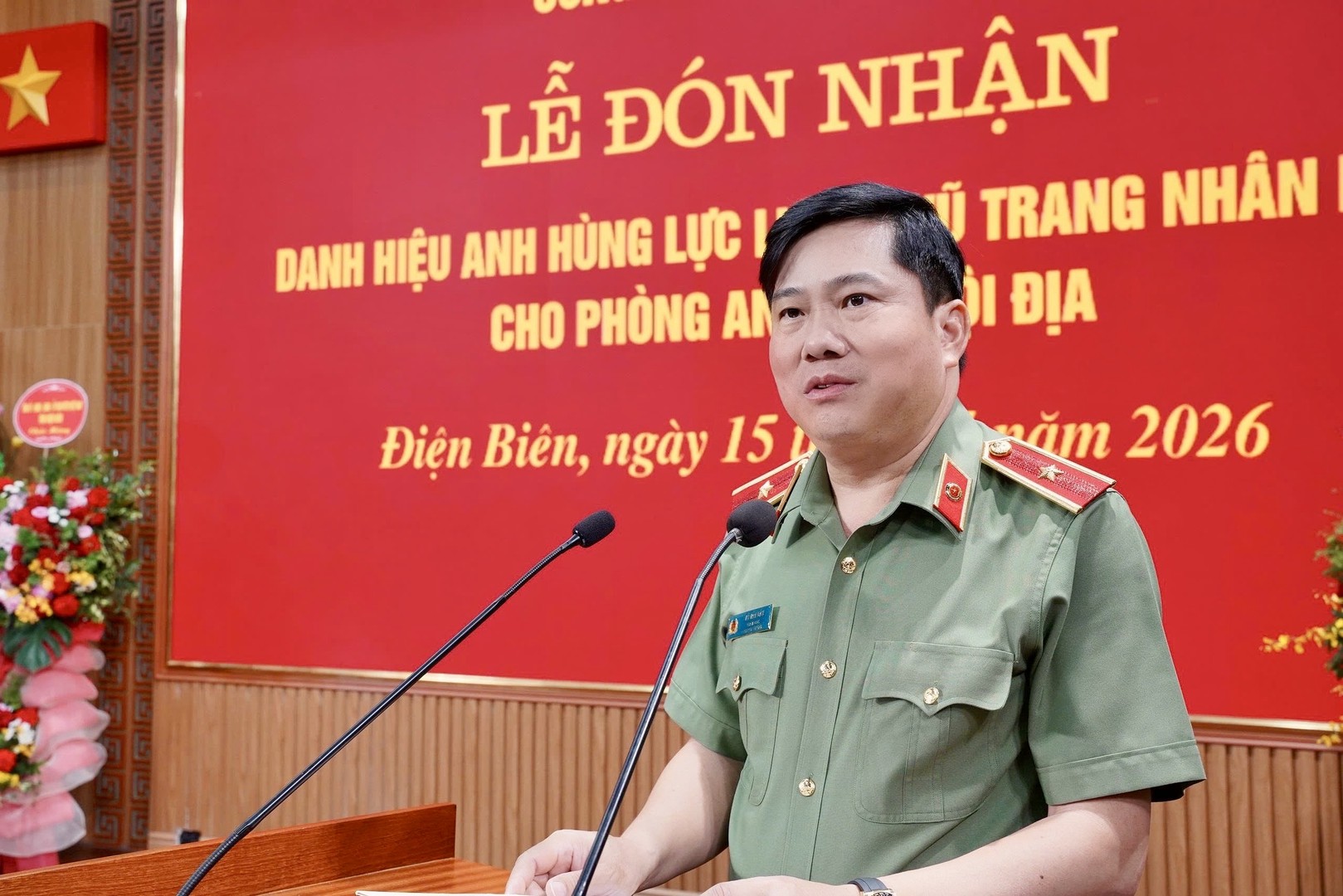 Thiếu tướng Vũ Văn Đấu, UVBTVTU, Giám đốc Công an tỉnh phát biểu tại buổi Lễ.jpg