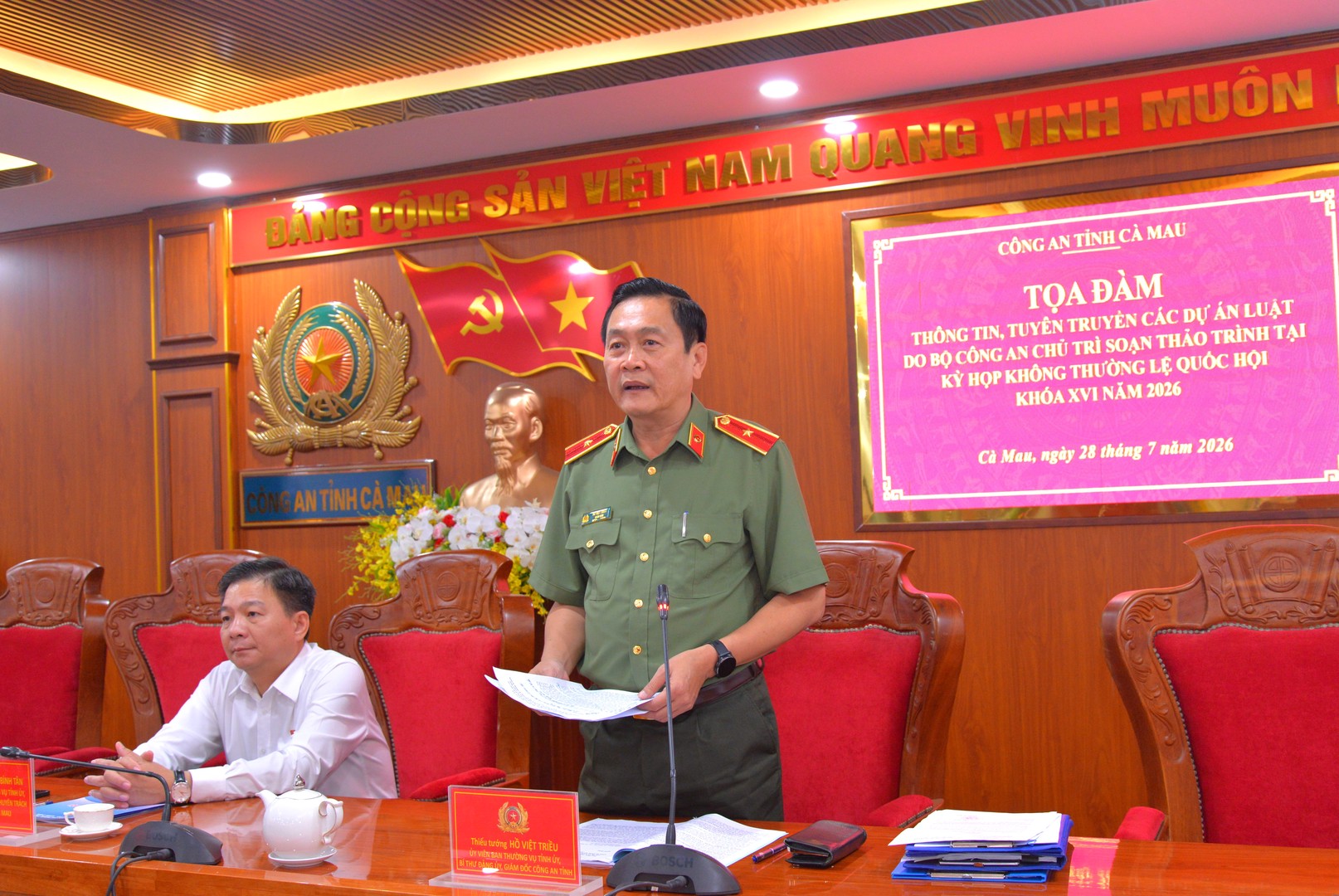 Thiếu tướng Hồ Việt Triều, Ủy viên Ban Thường vụ Tỉnh ủy, Giám đốc Công an tỉnh phát biểu chỉ đạo.JPG