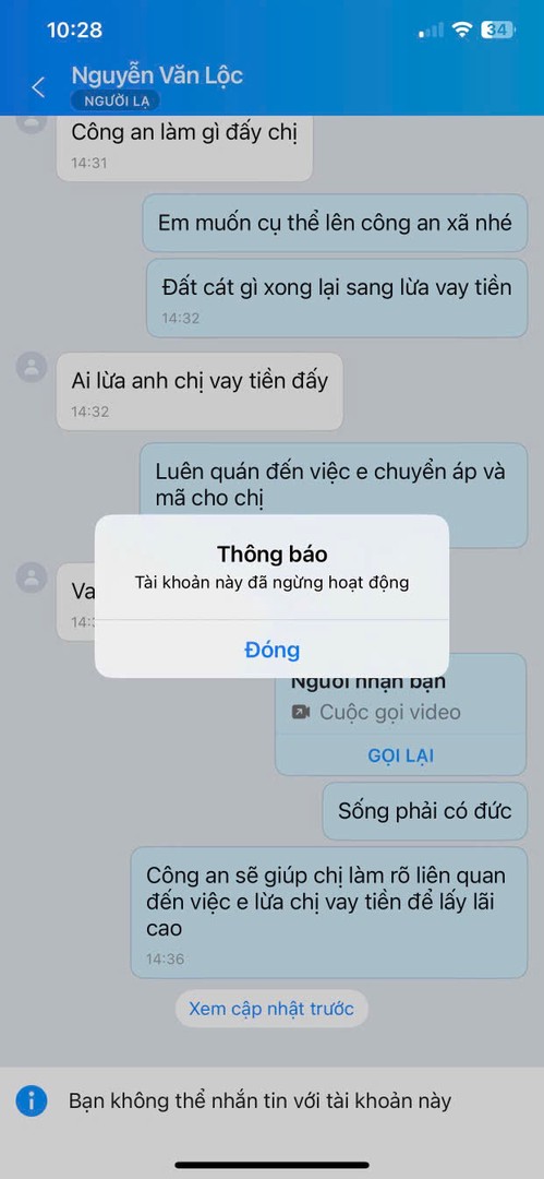 Đối tượng chặn tin nhắn và xóa tài khoản Zalo đã dùng để lừa đảo.jpg