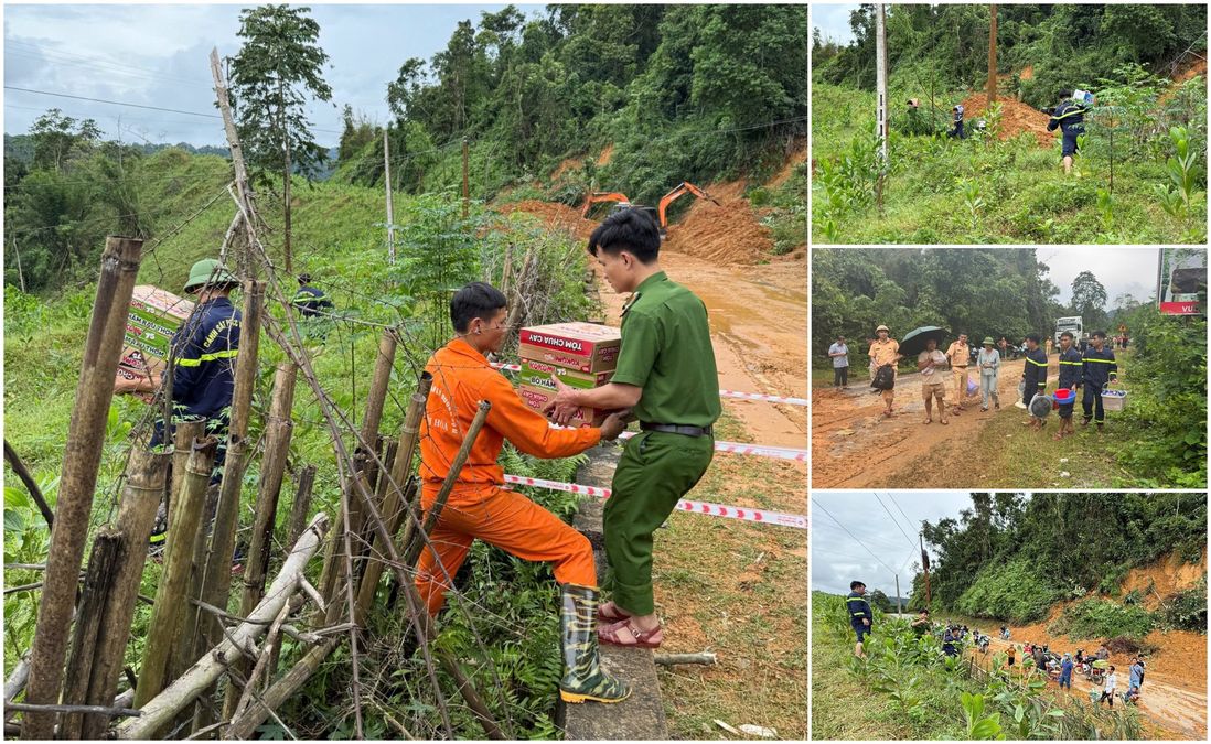 Công an Thanh Hóa cõng lương thực, thực phẩm cứu hộ Nhân dân bị cô lập trong bão số 5