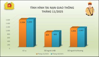 Tình hình tai nạn giao thông, cháy, nổ và xử lý hành chính về trật tự, an toàn giao thông tháng 11/2025