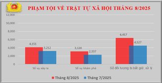 Số liệu về công tác đấu tranh phòng, chống tội phạm tháng 8/2025