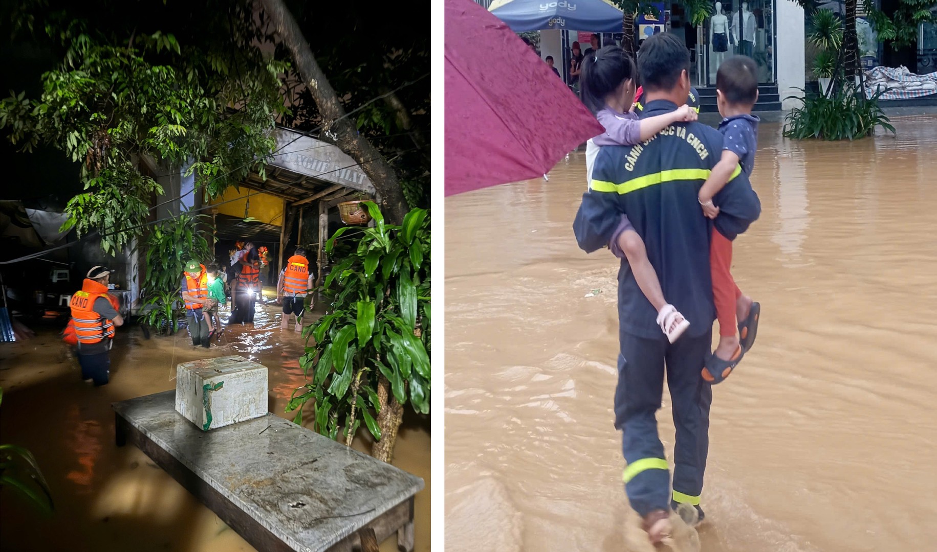 Các lực lượng vẫn đang nỗ lực hỗ trợ người già, trẻ nhỏ di chuyển ra khỏi khu vực ngập trong đêm.jpg