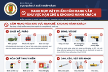 DANH MỤC VẬT PHẨM NGUY HIỂM CẤM, HẠN CHẾ MANG VÀO KHU VỰC HẠN CHẾ, MANG LÊN TÀU BAY